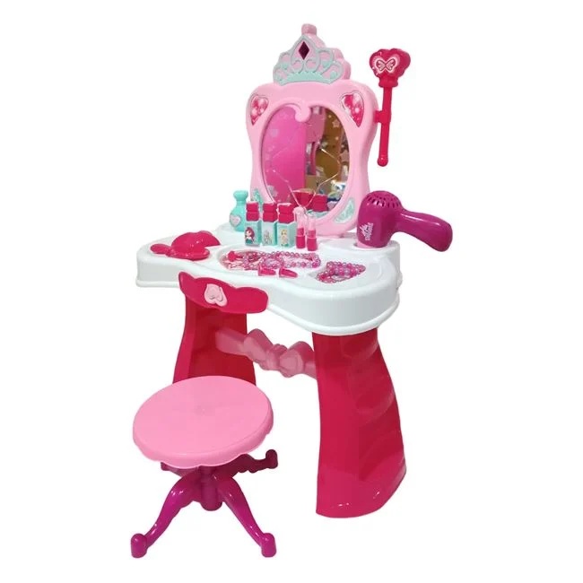 Masa de toaleta cu oglinda si 16 accesorii incluse, cu sunet si lumini, varsta 3+ ani, din plastic, 44x28x67cm, roz