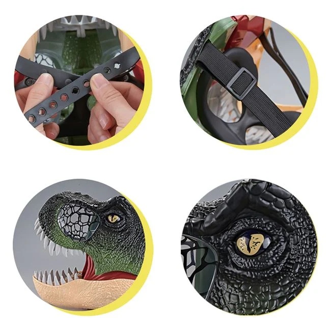 Masca dinozaur t-rex, cu sunet si lumina, din plastic, unisex, 28x23x24cm, 5+ ani, verde-galben - 3 | YEO