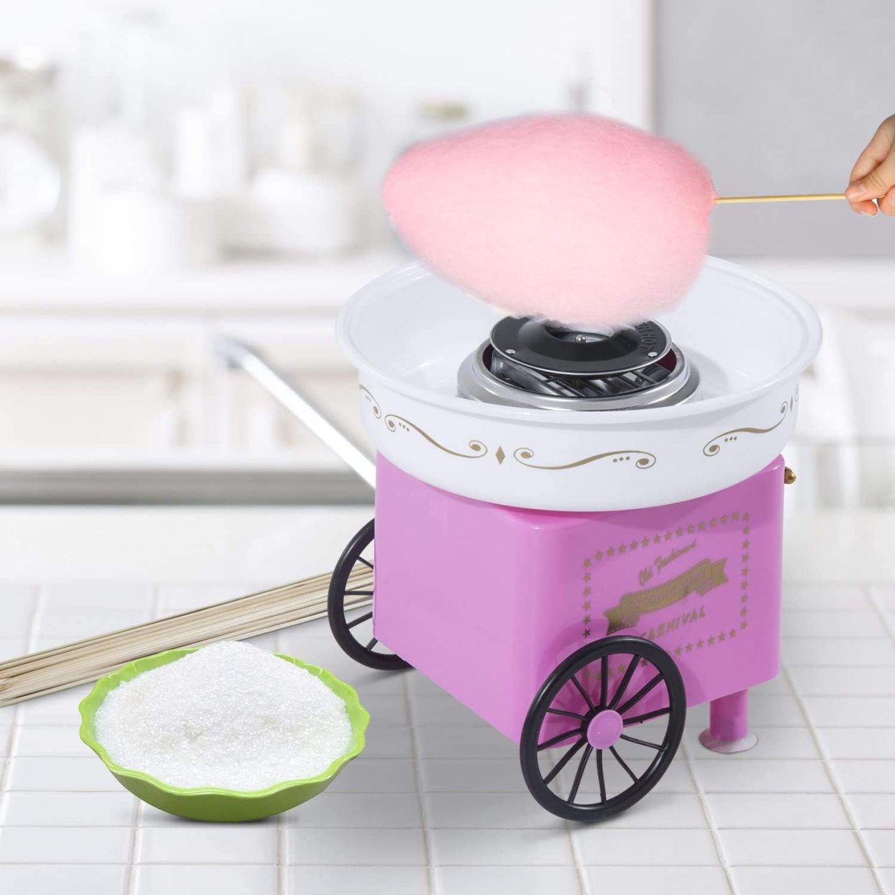 Masina de facut vata de zahar de dimensiuni mici, 500W, Roz - 1 | YEO