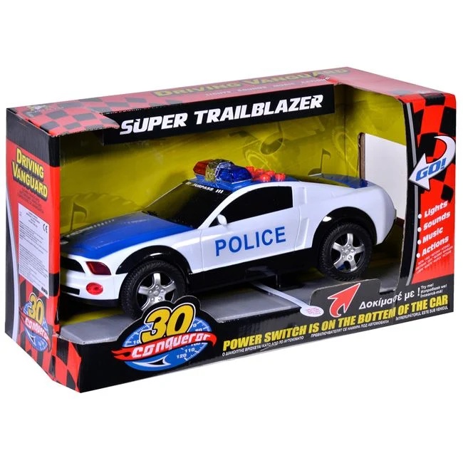 Masina de politie, cu muzica, sunet si lumini, dimensiune 30cm, multicolor