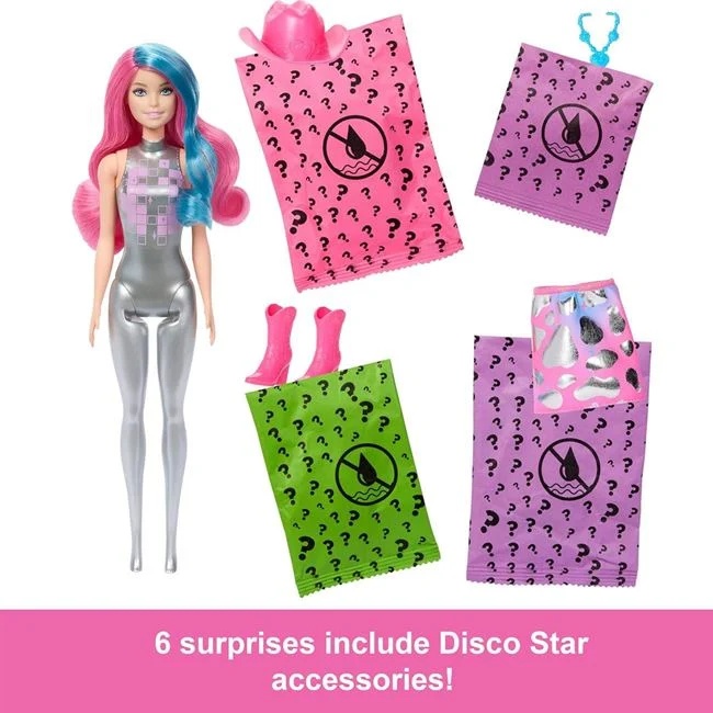 Papusa Barbie colour reveal Disco Star, varsta 3+ ani, 8.5x32cm, roz-albastru - 1 | YEO