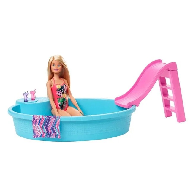 Papusa Barbie cu piscina, varsta 3+ ani, 33x7x33cm, albastru-roz - 3 | YEO