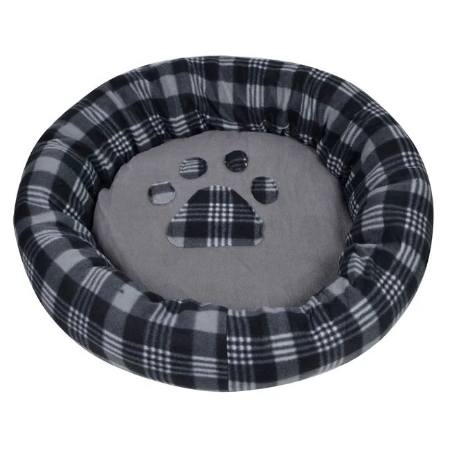 Pat pentru caini, din imitatie de blana, diametru 60cm, negru-gri