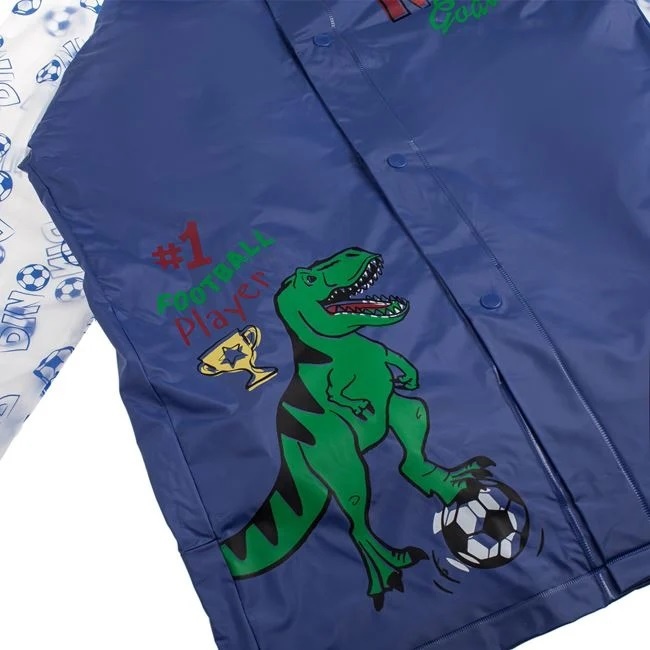 Pelerină de Ploaie cu Mâneci Transparente, model Dinozauri, pentru Copii, 122/128, bleu - 1 | YEO