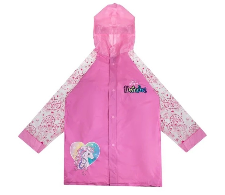 Pelerină de Ploaie pentru copii, cu Mâneci Transparente si Unicorn, 122/128 cm, roz - 2 | YEO