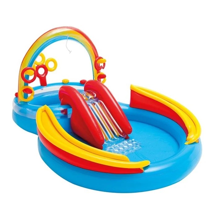 Piscina cu Fantana Arteziana pentru Copii, capacitate apa 175 L, dimensiuni 2.97x1.93x1.35 m, albastru-multicolor