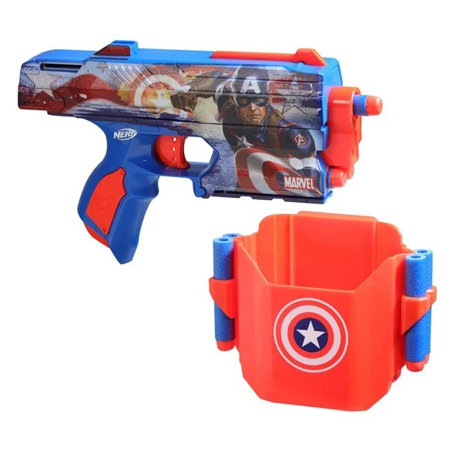 Pistol Nerf INK Marvel Captain America, include 10 sageti din spuma, 22x4.5x14.5cm, multicolor - 2 | YEO