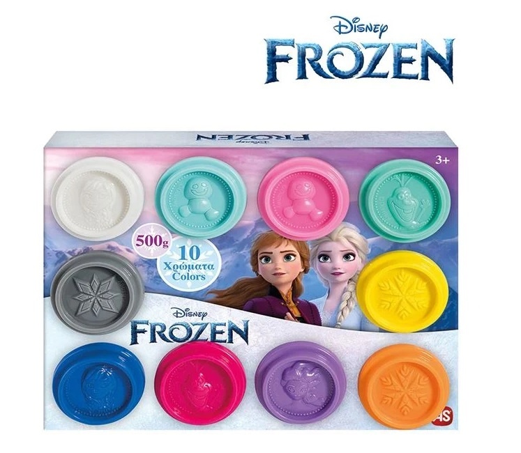 Plastilină Frozen, Set cu 10 Recipiente si Capace Forme, 500g, 3ani+