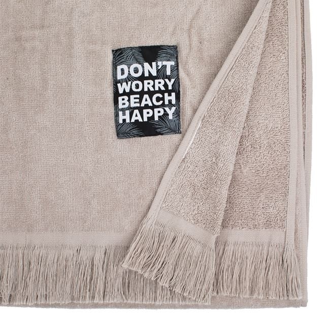 Prosop pentru Plaja, din Bumbac, cu Patch Don\'t Worry 90x170cm, Gri Bej - 1 | YEO