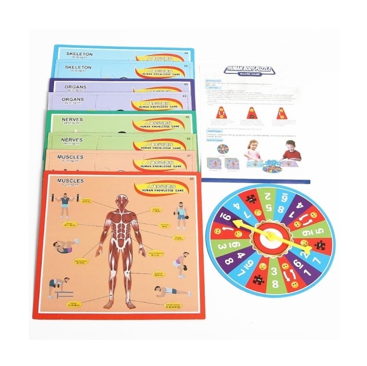 Puzzle Corpul uman cu ruleta, pentru maxim 4 peroane de 6 ani+, cu 4 categorii si 4 foi, multicolor - 3 | YEO