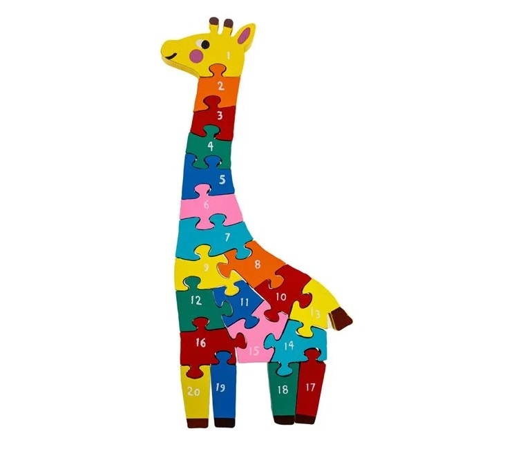 Puzzle din Lemn cu Cifre Colorate, model Girafă, 3ani+, 11x28 cm - 2 | YEO