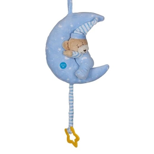 Semiluna agatatoare cu ursulet pentru patutul bebelusilor, Cu sunete si lumina ambientala, Functionare cu baterii, Plastic si poliester, 23x14x24cm, Bleu - 2 | YEO