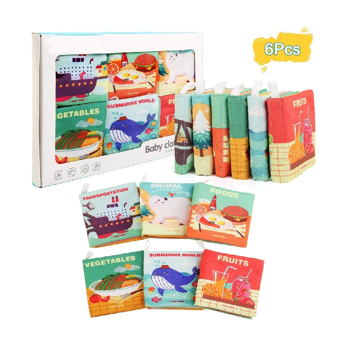 Set 6 carti educative, senzoriale, textile, pentru bebelusi 3 luni+, 12x10x2 cm, multicolor - 2 | YEO