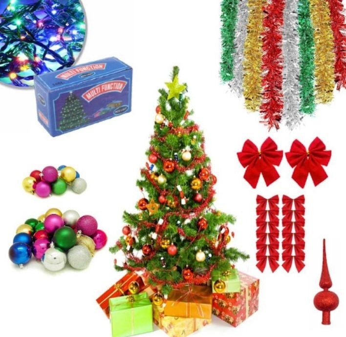 Set Brad Artificial de Craciun cu 48 Accesorii, Inclusiv Instalatie 100 LED-uri de 4m, 1.8m Inaltime, Verde - 2 | YEO