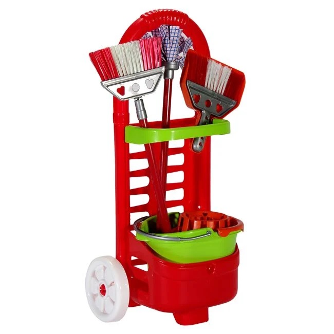 Set carucior de menaj pentru copii cu accesorii, din plastic, varsta 3+ ani, 28x18x52cm, multicolor