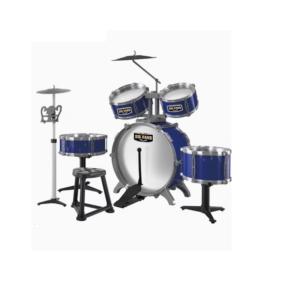 Set complet de tobe de Jazz pentru copii, cu scaunel, albastru