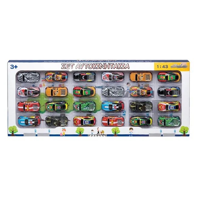 Set cu 24 masinute pull back, include figurine in forma de oameni, copaci si locuri de parcare, 68x4x68cm, multicolor - 2 | YEO