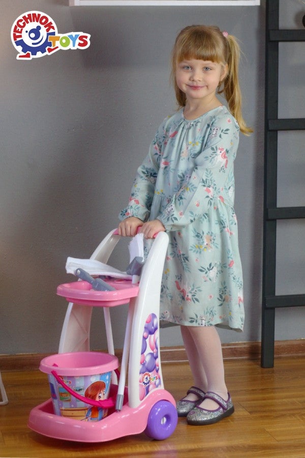 Set de curatenie pentru copii de 3 ani+, cu carucior, galetusa si mop - 3 | YEO