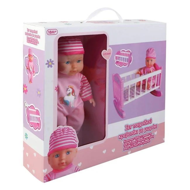 Set de joaca cu bebelus si patut, varsta 18+ luni, 37x9.5x34cm, roz