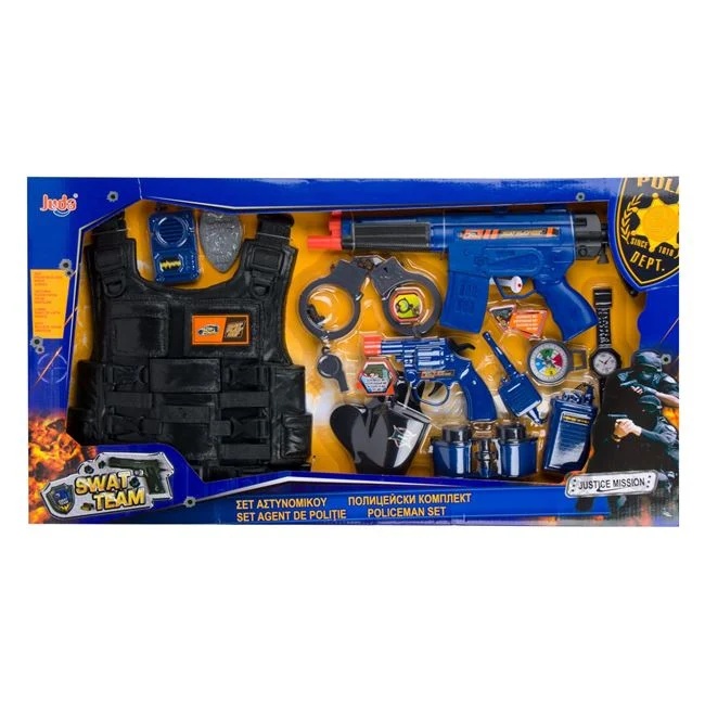 Set de joaca model politist, cu vesta si arma, cu sunet si lumini, 71x5x37.5cm, negru-albastru - 1 | YEO