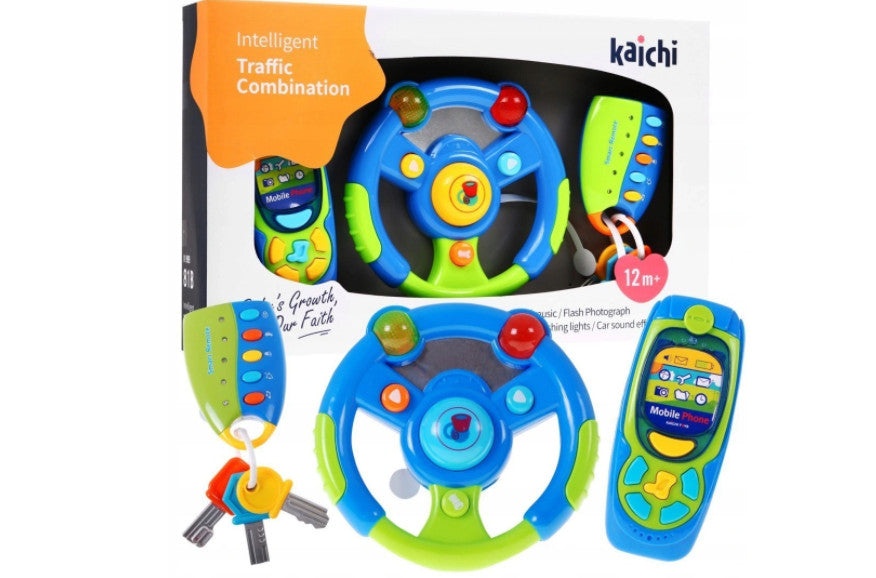 Set de jucarii pentru copii, cu activitati, cheie, volan, telefon, telecomanda, cu sunete - 1 | YEO