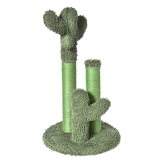 Suport de ascutit gheare pisici, cu jucarie suspendata, in forma de cactus, dimensiune 32x52cm, verde - 1 | YEO