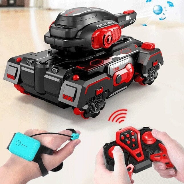 Tanc De Jucarie cu Telecomanda si Bratara de Control, Trage cu Bile, Lumini si Sunete Interactive, pentru Copii de 8+ ani, Negru cu Rosu - 1 | YEO