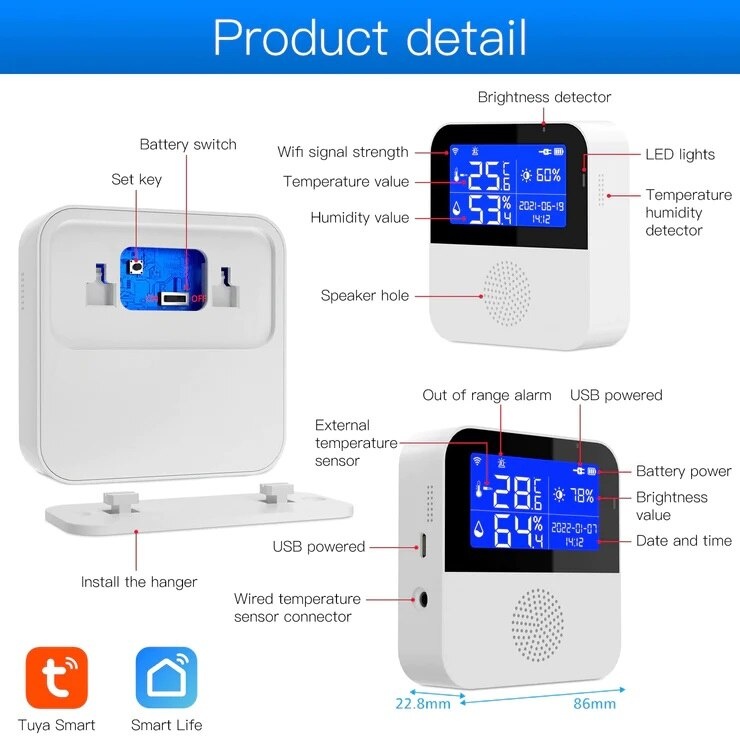 Termostat Inteligent WiFi,Temperatura si Umiditate, Display LCD, Aplicatie Tuya Smart/Smart Life - 2 | YEO