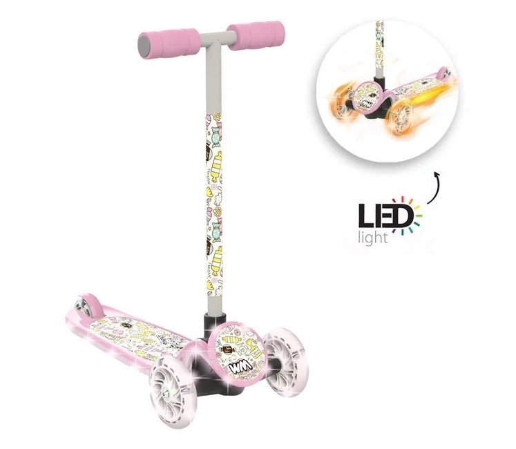 Trotineta cu Model Candy, roti cu LED, 20 kg, 3 ani+, roz