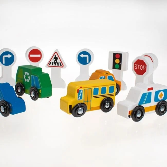 Vehicule din Lemn cu Roți si Forme, 15 Piese, 3ani+, 29.5×4.5×19 cm - 1 | YEO
