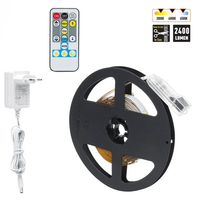 Banda strip light, autocolanta, cu telecomanda, 12V, lungime 5m, alb - 3 | YEO