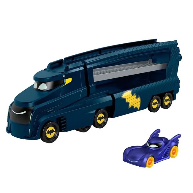 Camion Batwheels cu un vehicul inclus, partea din fata a camionului se deschide, 35.5x8x20cm, multicolor