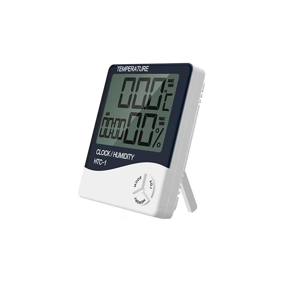 Ceas, Termometru si Higrometru HTC 1, 3 in 1, Temperatura, Statie Meteo, Umiditate, Ceas, Alarma, 94x85x23mm, Alb - 1 | YEO