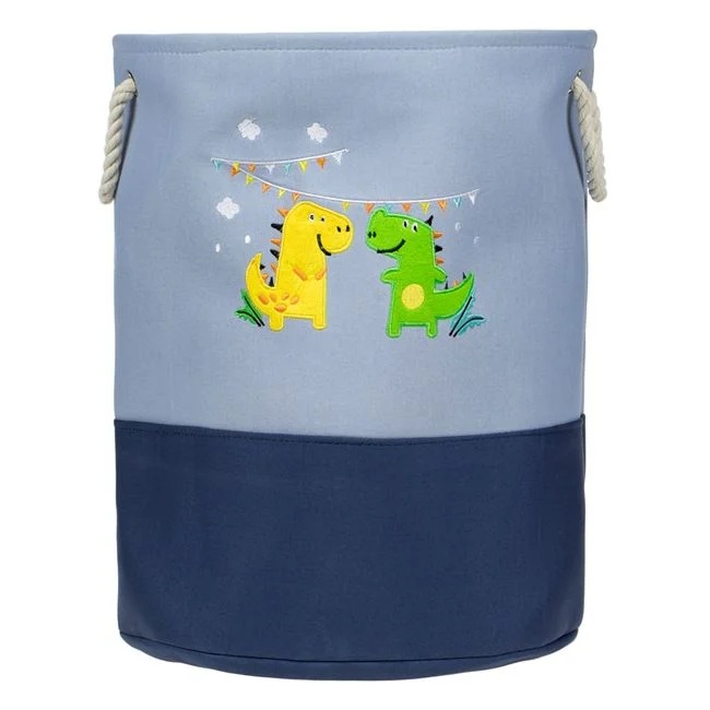 Cos de rufe pentru copii, cu dinozauri, diametru 40x50cm, albastru