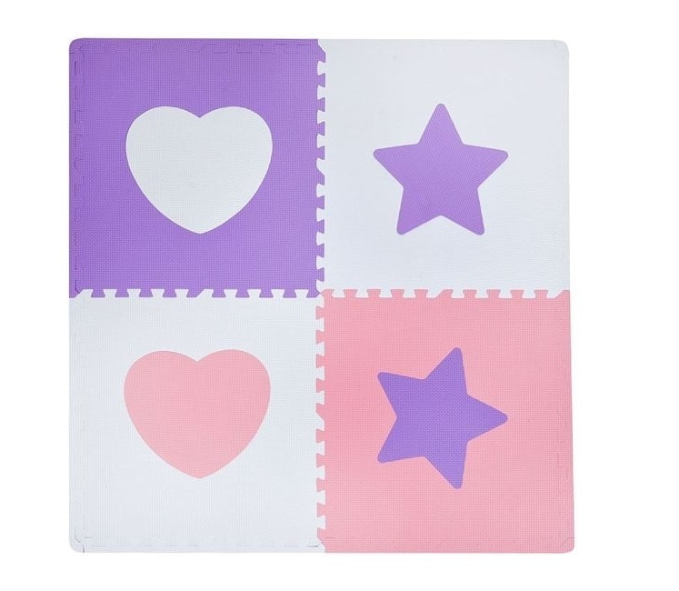 Covor tip Puzzle pentru copii, model Inimi si Stele, 3 ani+ 61x61cm (4 Piese), roz - 2 | YEO