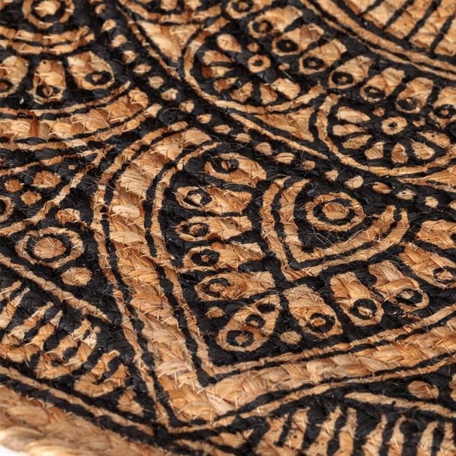 Covoras decorative rotund din iuta, cu model mandala, 80 cm, bej - 1 | YEO