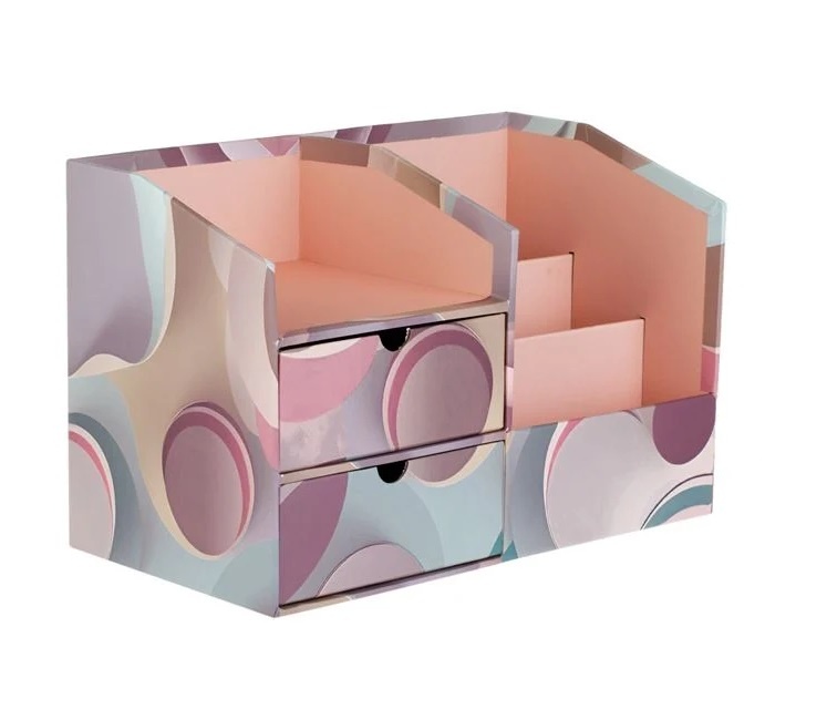 Cutie Decorativă, model Marble cu 6 Compartimente, de Birou, carton, 30x16x20cm, lila