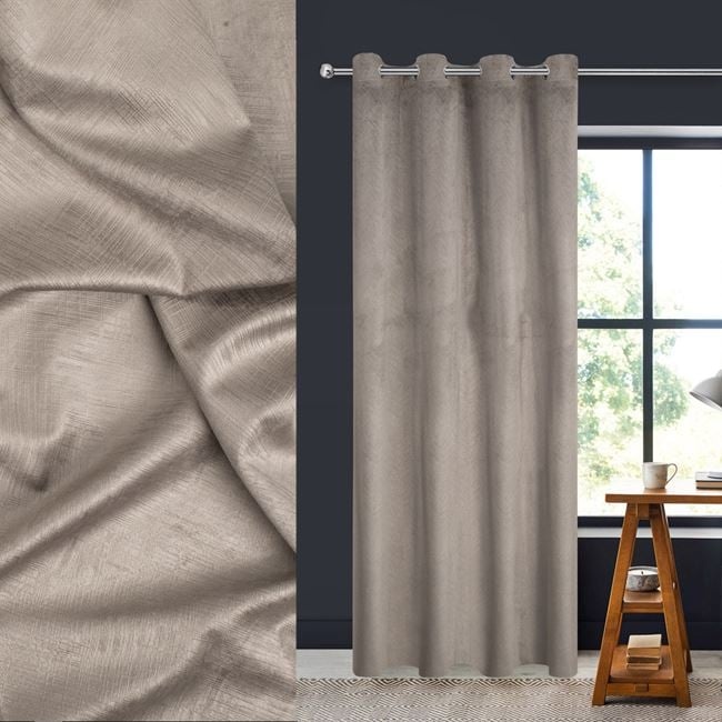 Draperie decorative catifelata, tip blackout - nu lasa lumina sa treaca, model cu dungi reliefate, cu inele, 140x260 cm, maro - 1 | YEO