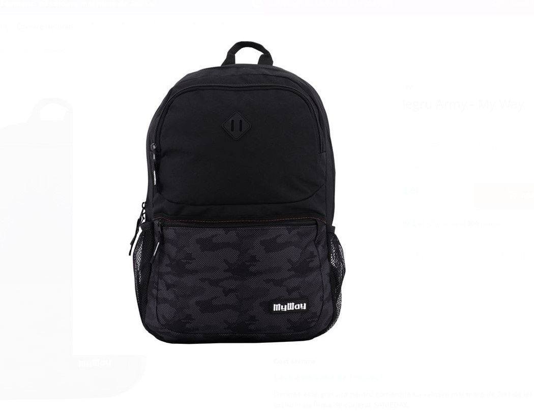Ghiozdan scolar camuflaj – My Way, Dimensiune 33x13x46 cm, Negru