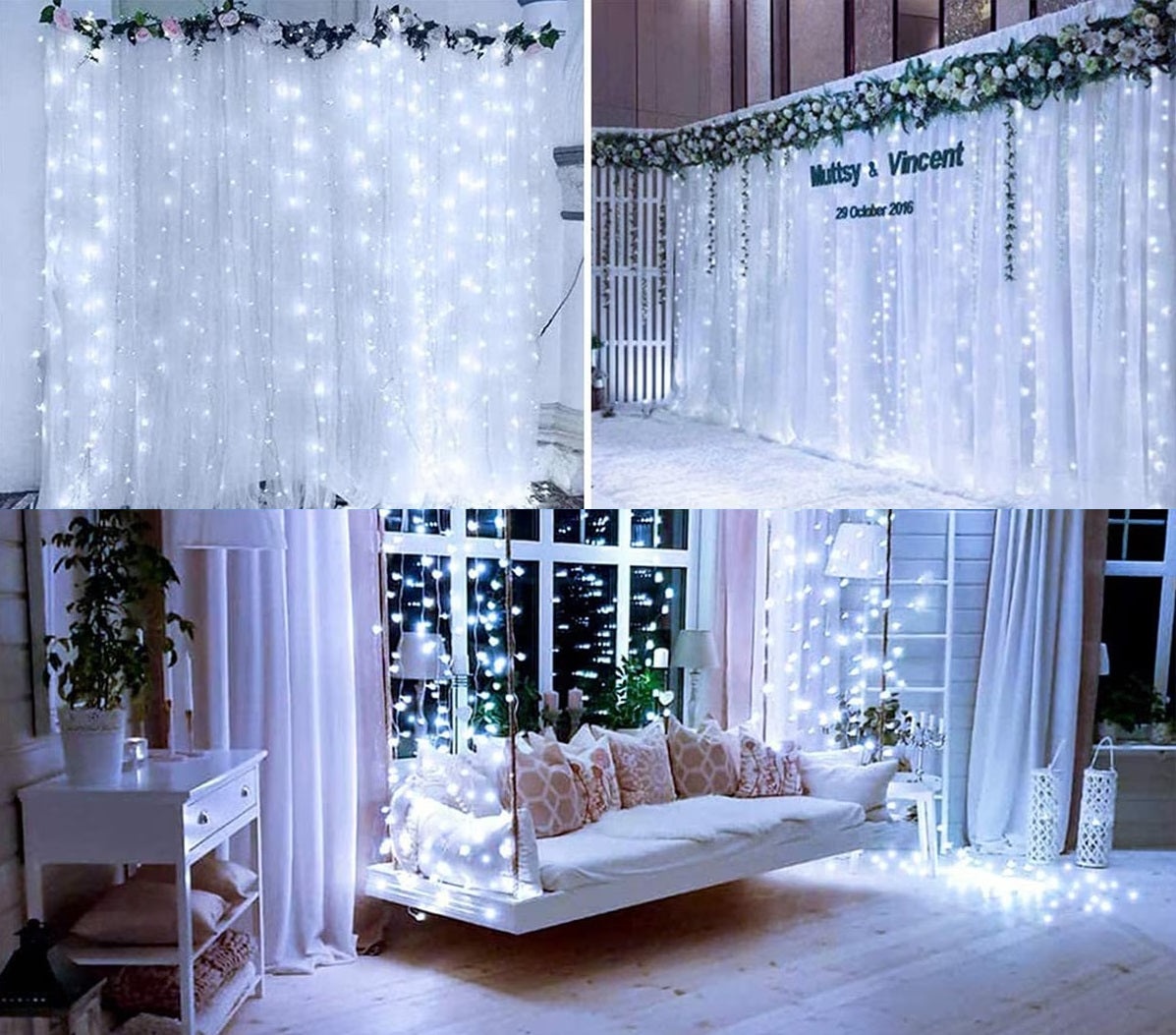 Instalatie Tip Perdea, Cablu Negru, 480 LED-uri, IP65, 6*3m, Lumina Alba Calda/Rece, Albastra, Multicolora - 1 | YEO