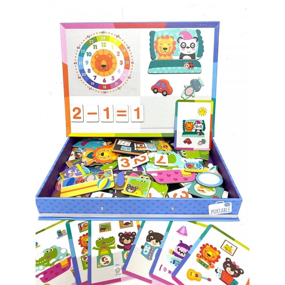 Joc educativ cu puzzle magnetic pentru copii 3 ani+, cu cifre, concepte de timp si animale, din carton, multicolor - 1 | YEO