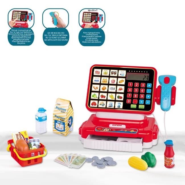 Jucarie casa de marcat supermarket cu scanner, cu accesorii incluse, 35x16x20.5cm, multicolor - 1 | YEO
