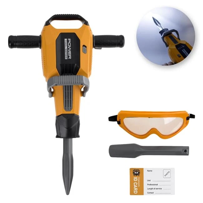Jucarie ciocan pneumatic, cu ochelari si sunet, dimensiune 40cm, negru-galben