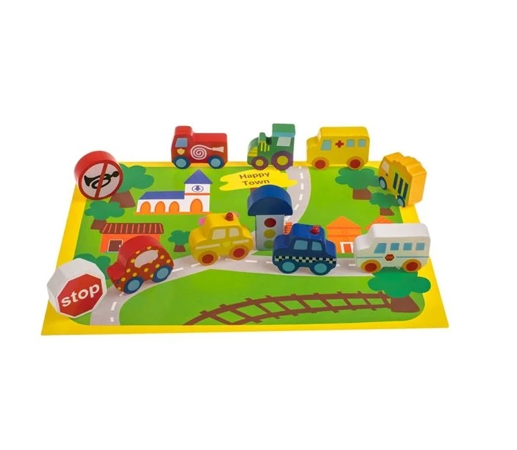 Jucărie din Lemn, Autostradă 3D cu 12 Figurine, 22x29 cm
