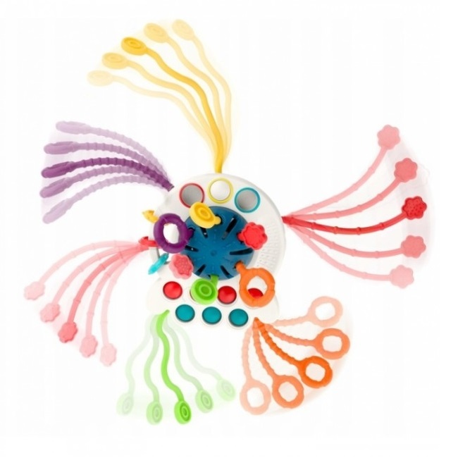 Jucarie interactiva pentru bebelusi, caracatita senzoriala, 6 fire colorate, 18 luni+, 27x13cm, multicolor - 3 | YEO