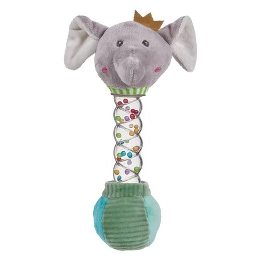 Jucarie sub forma de elefant cu coloana din bile colorate, Cu zornaitoare, Plus, Plastic/Poliester, 5x21 cm, Multicolor