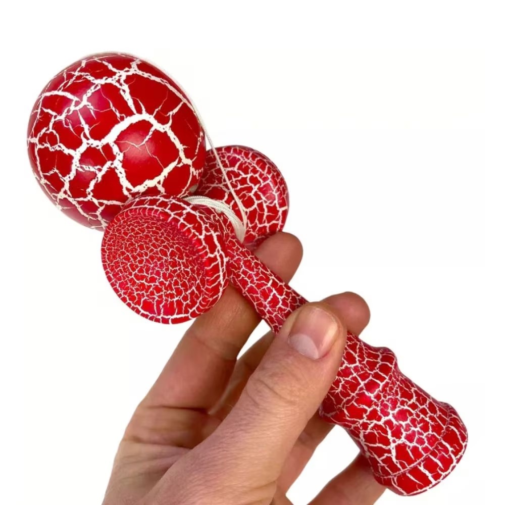 Kendama profesionala din lemn, model 18 cm, design crapat, culoare Rosu/Alb - 3 | YEO