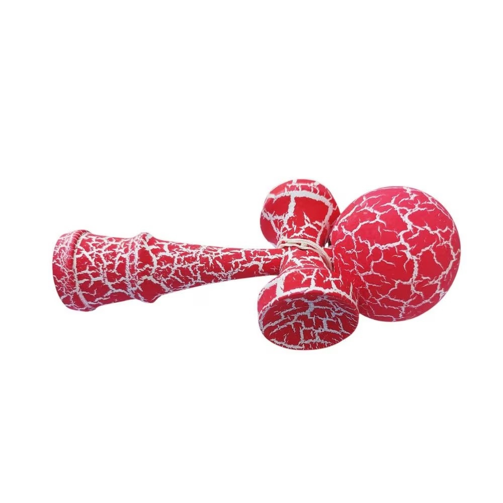 Kendama profesionala din lemn, model 18 cm, design crapat, culoare Roz/Alb - 1 | YEO
