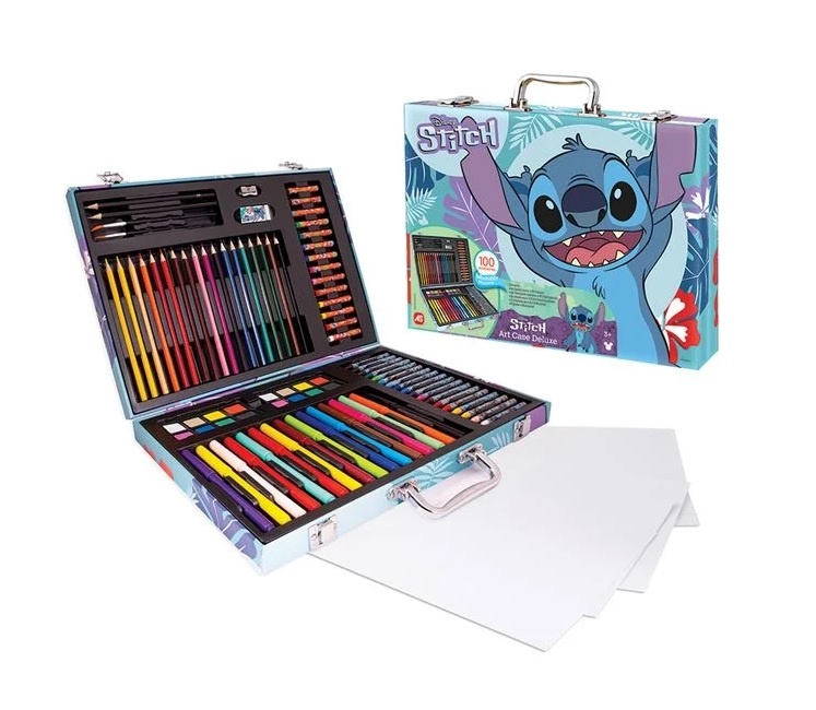 Kit de Colorat Deluxe, model Disney Stitch, 100 de Accesorii, 3ani+, 40x5x28 cm