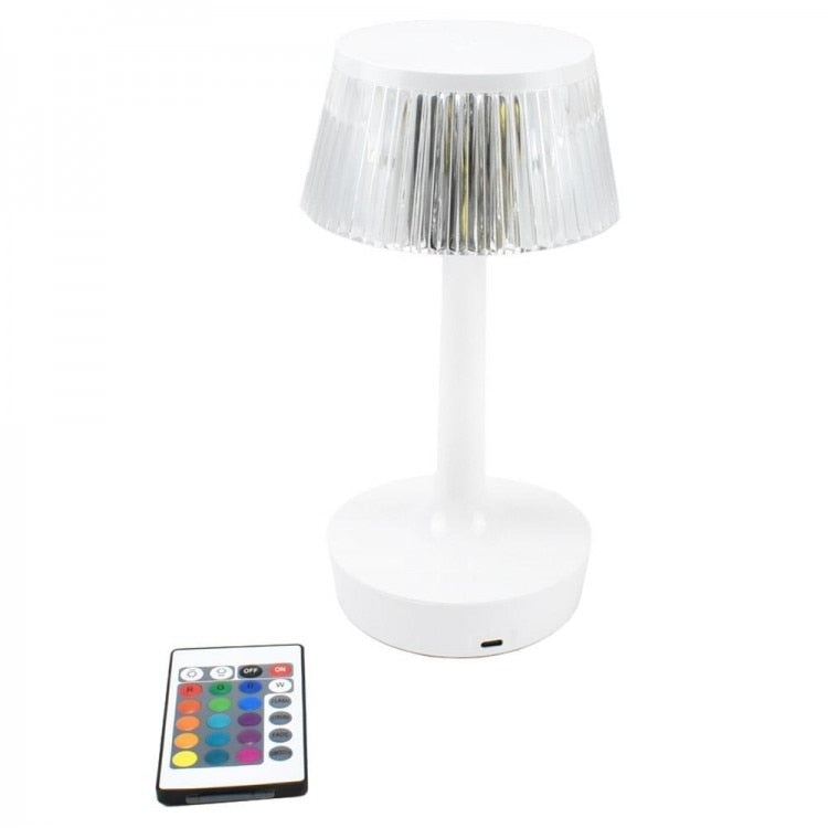 Lampa de masa, veioza decorativa cu LED RGB si telecomanda, alba